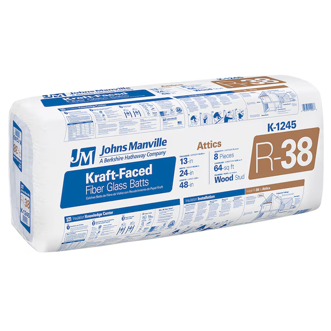 Johns Manville R-38 kraft-faced fiberglass batt insulation