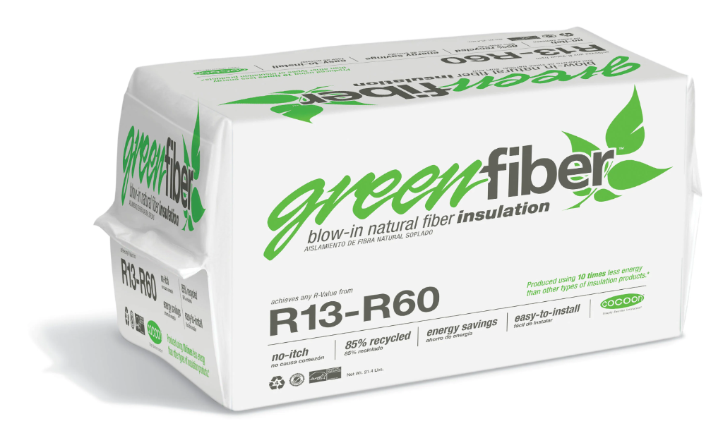 Greenfiber Low Dust blown-in cellulose insulation bag